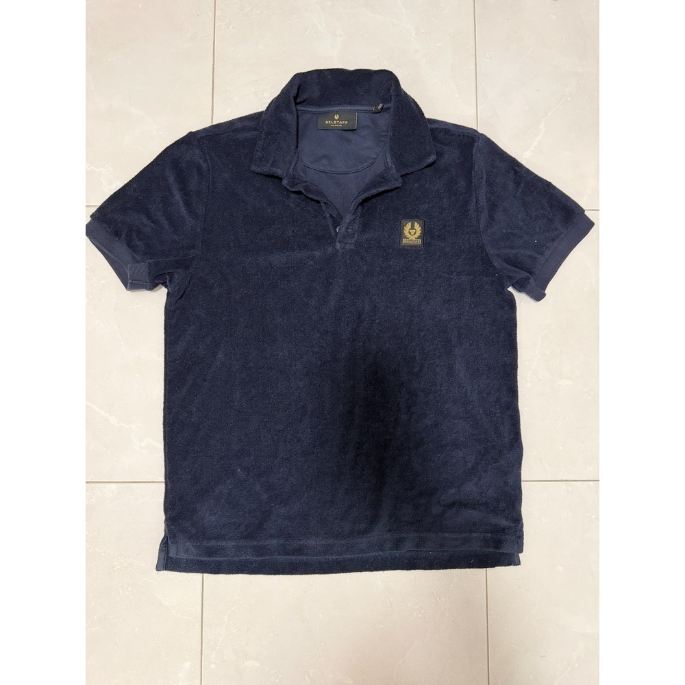 Belstaff Towelling Tether Polo Shirt Mens Navy Blue Terry Cloth 104256 Size M